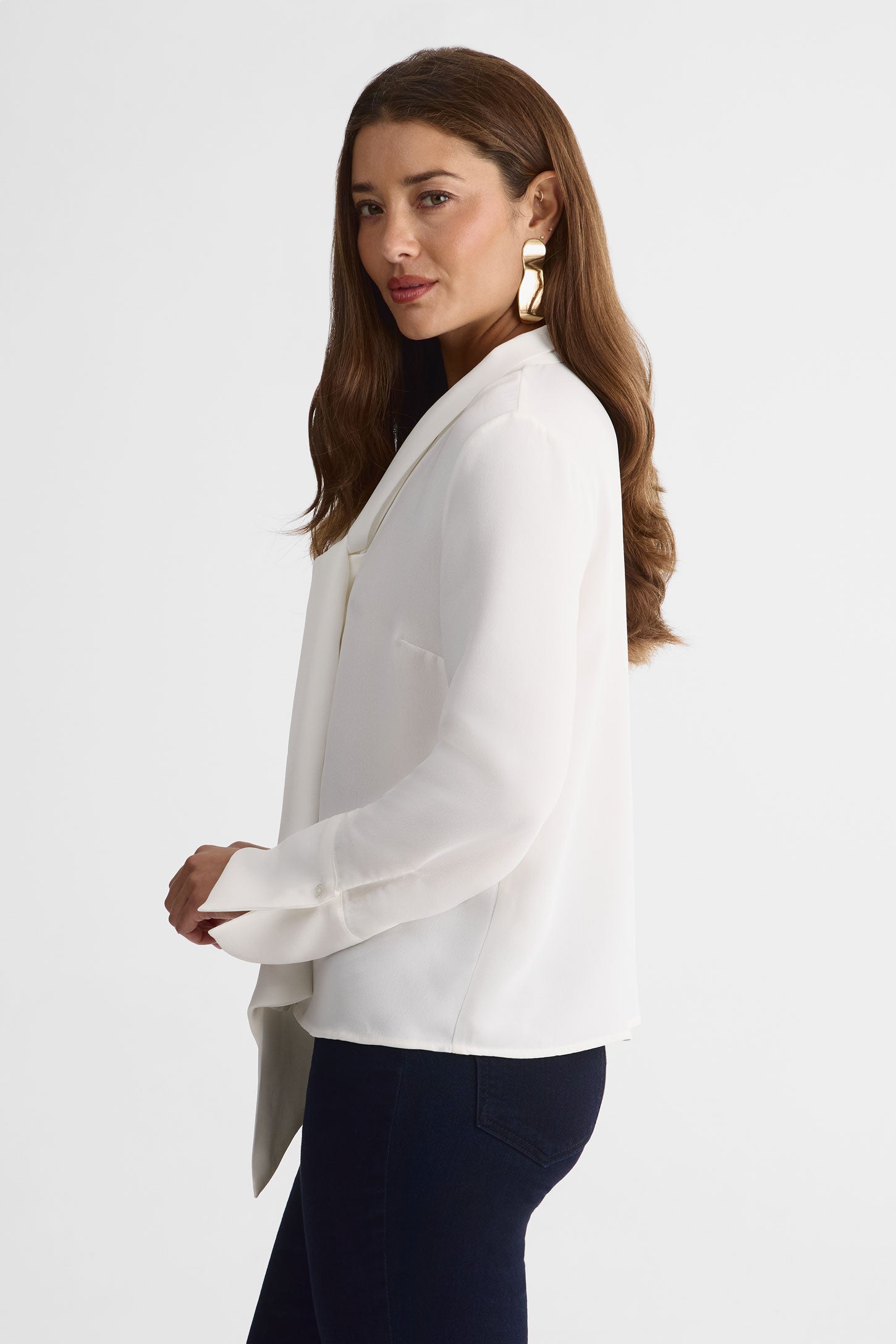 Blouse à col cravate – Femme && BLANC