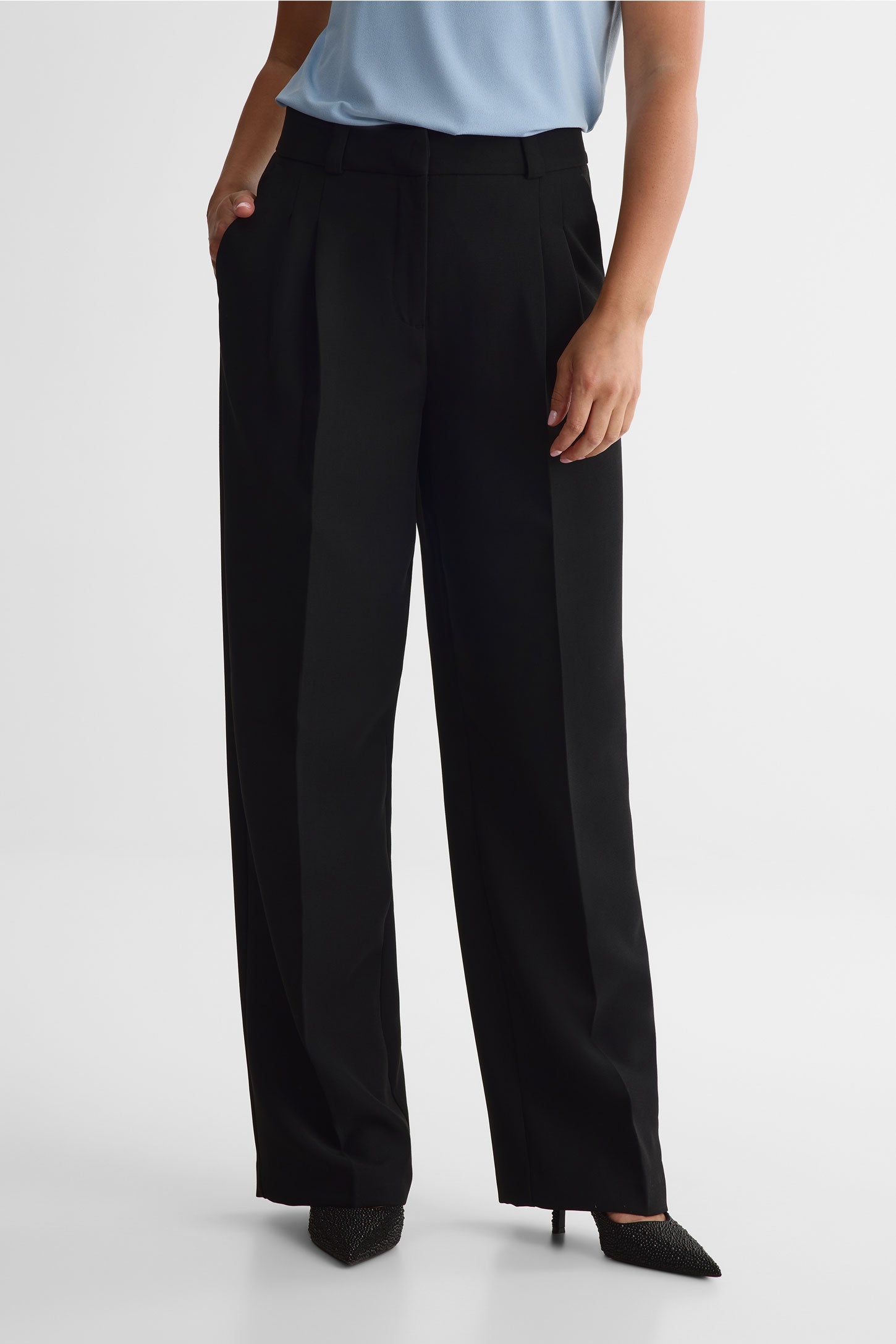 Pantalon taille haute à jambes larges - Femme && NOIR