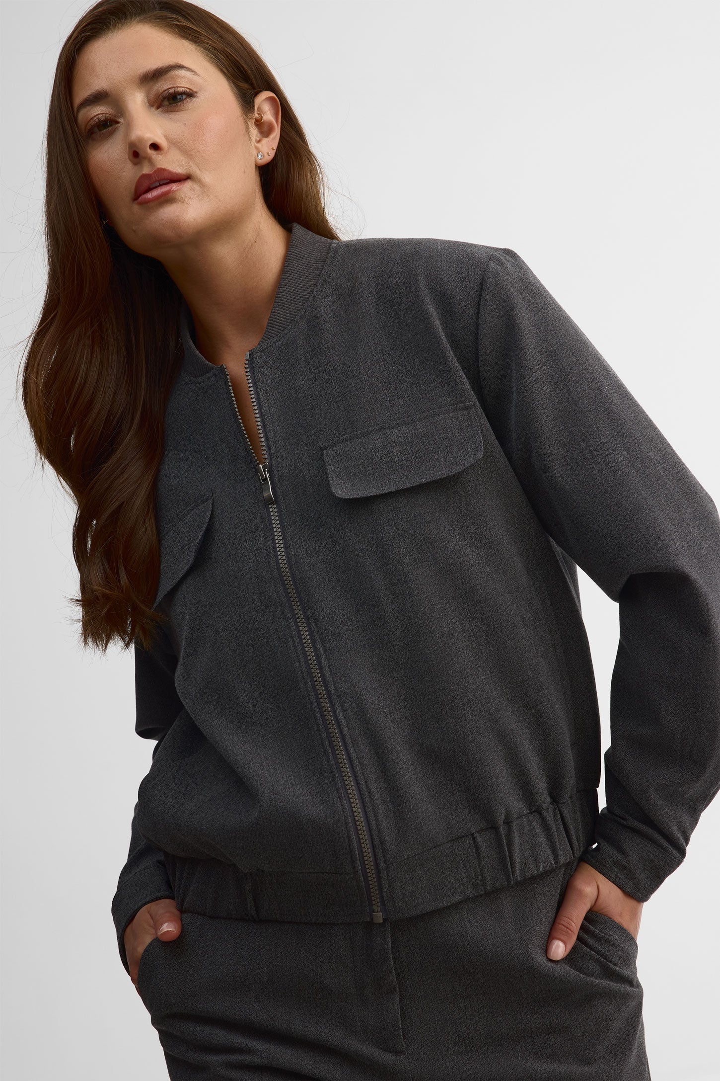 Veste bomber col ras le cou – Femme && CHARBON MIXTE