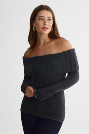 Chandail off-shoulders en tricot - Femme && CHARBON MIXTE