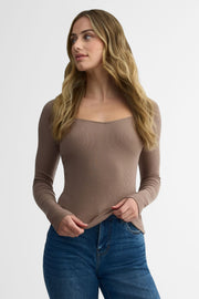 Chandail col en cœur coupe ajustée - Femme && TAUPE