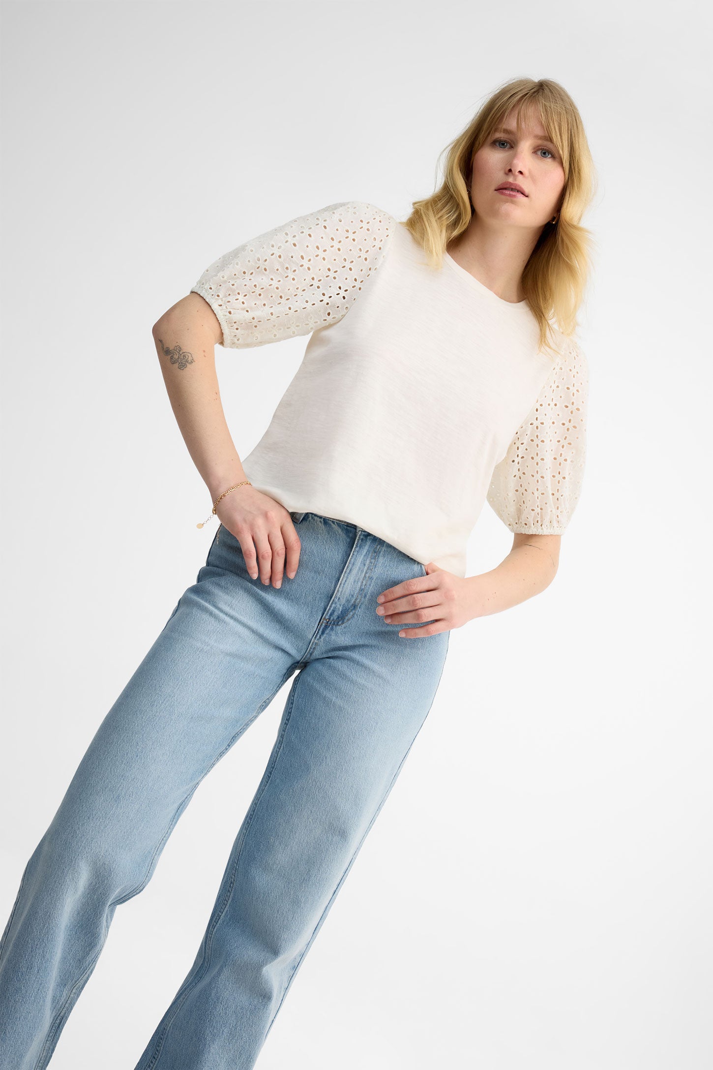 T-shirt manches ballon - Femme && BLANC CASSÉ