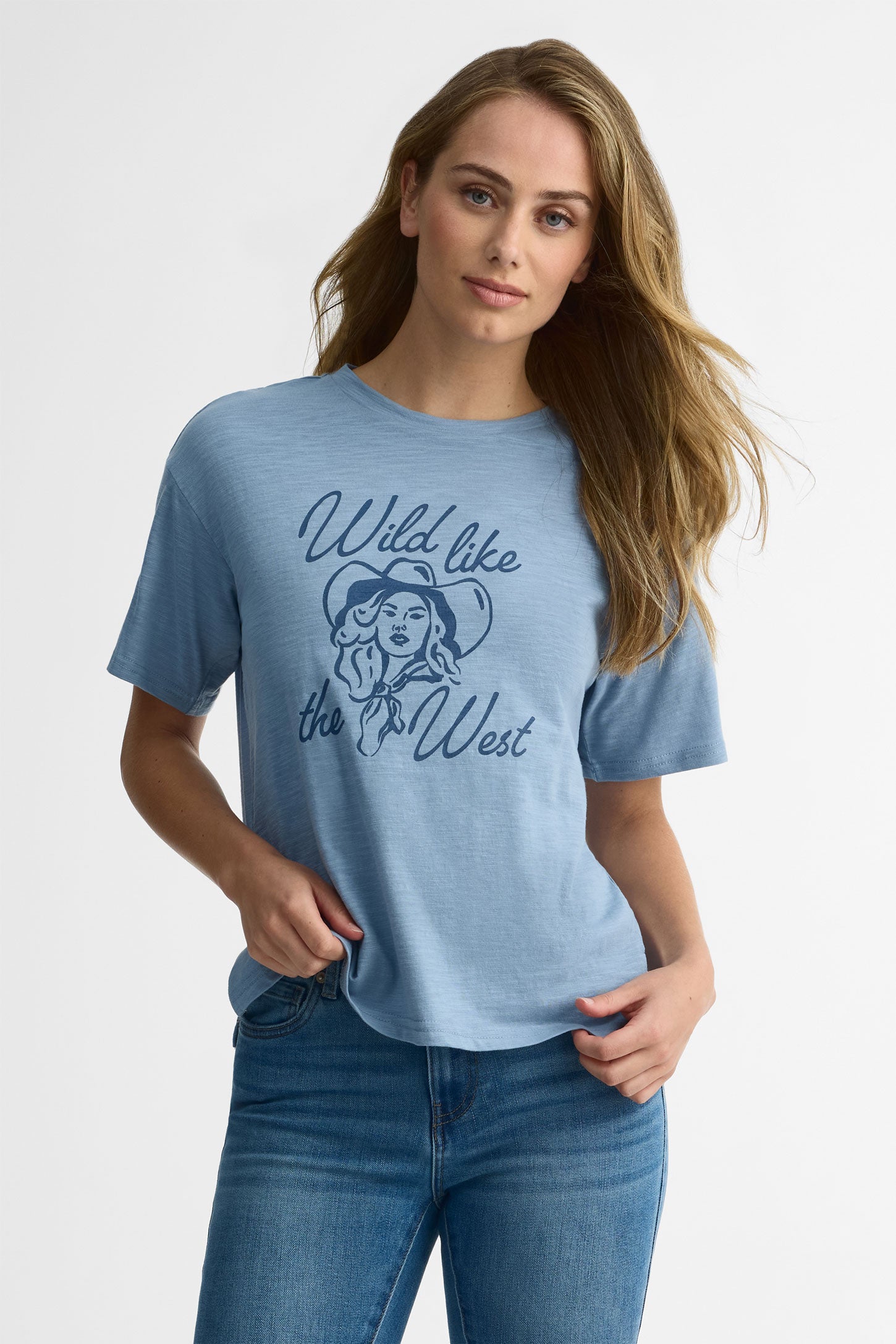 T-shirt ample col rond - Femme && BLEU