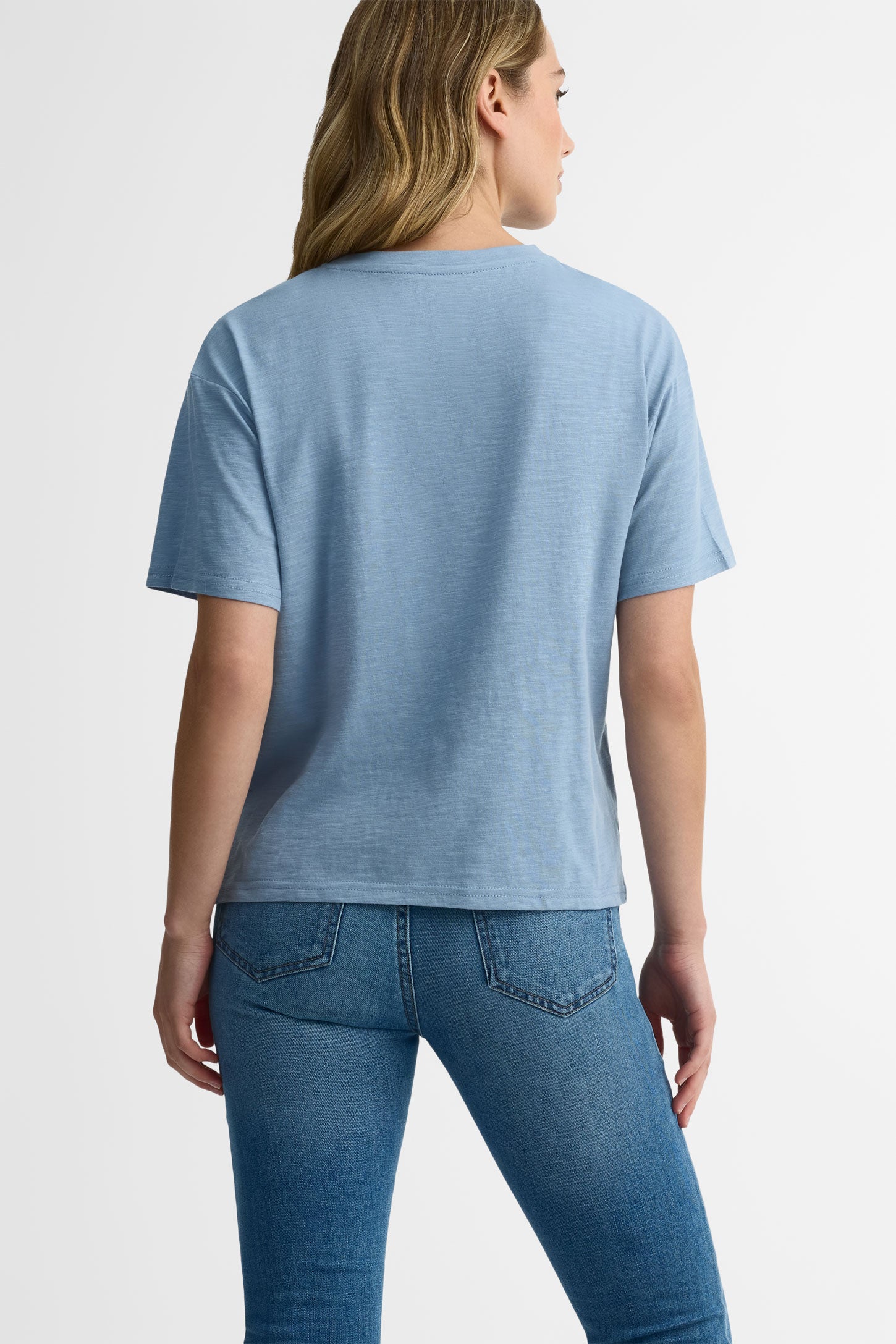 T-shirt ample col rond - Femme && BLEU