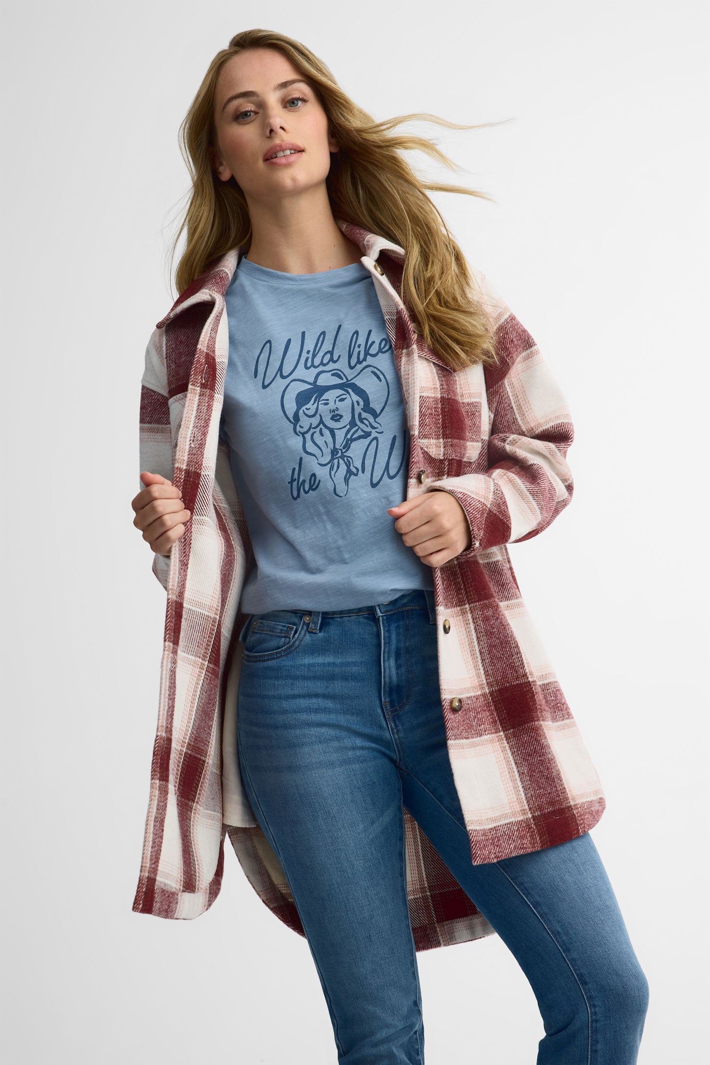 T-shirt ample col rond - Femme && BLEU