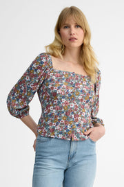 Chemisier ample manches 3/4 en crêpe - Femme && BLEU MULTI