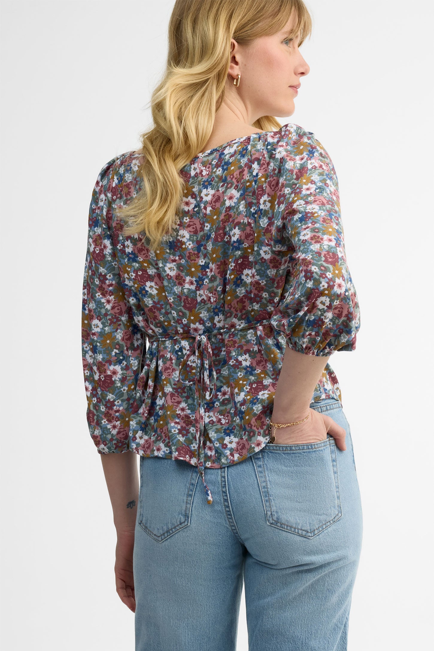 Chemisier ample manches 3/4 en crêpe - Femme && BLEU MULTI