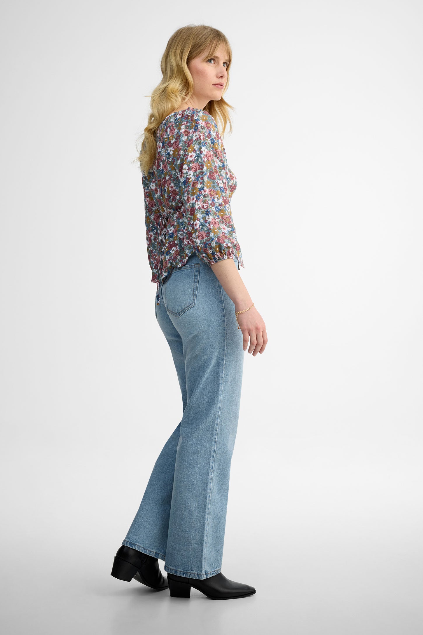 Chemisier ample manches 3/4 en crêpe - Femme && BLEU MULTI