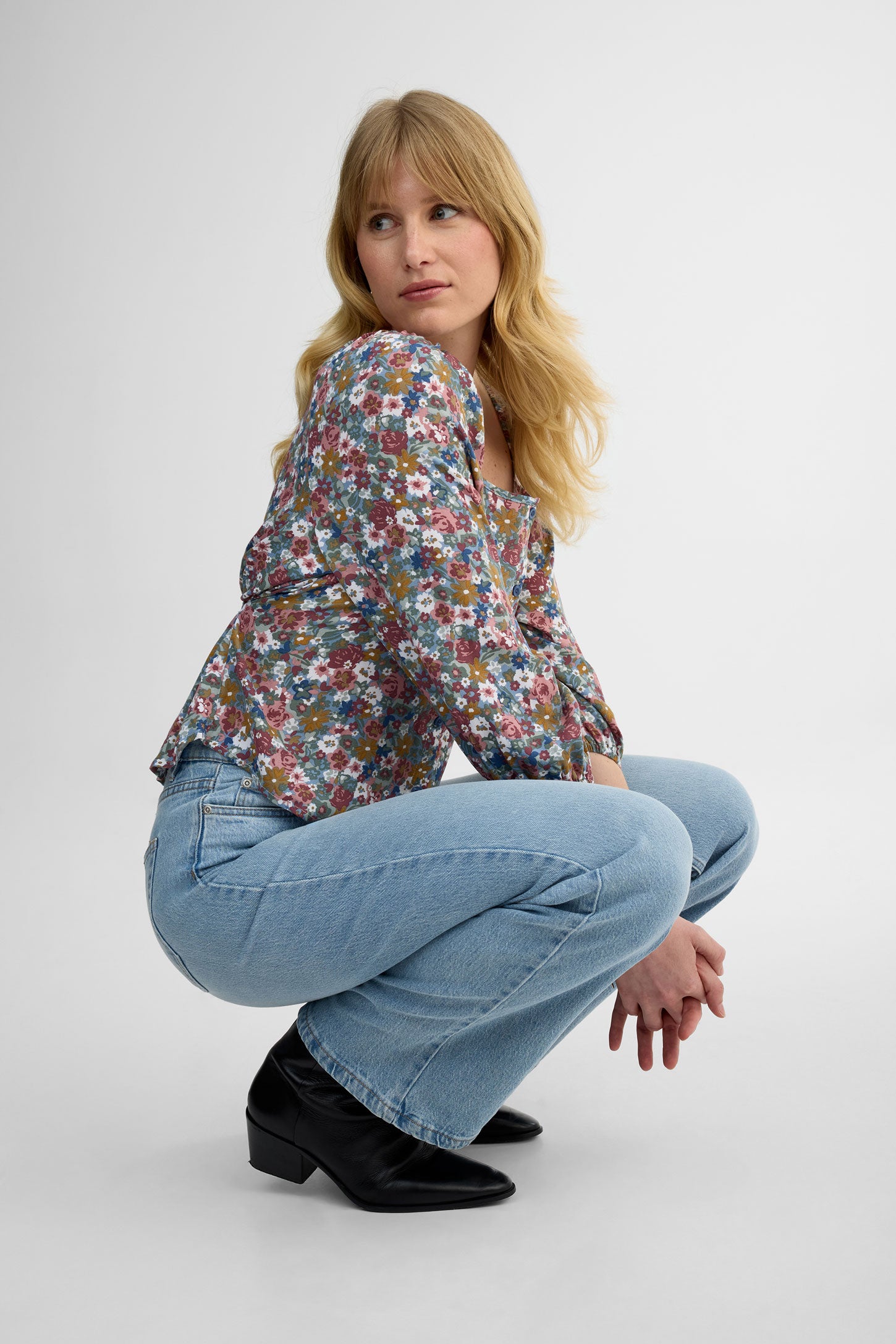 Chemisier ample manches 3/4 en crêpe - Femme && BLEU MULTI