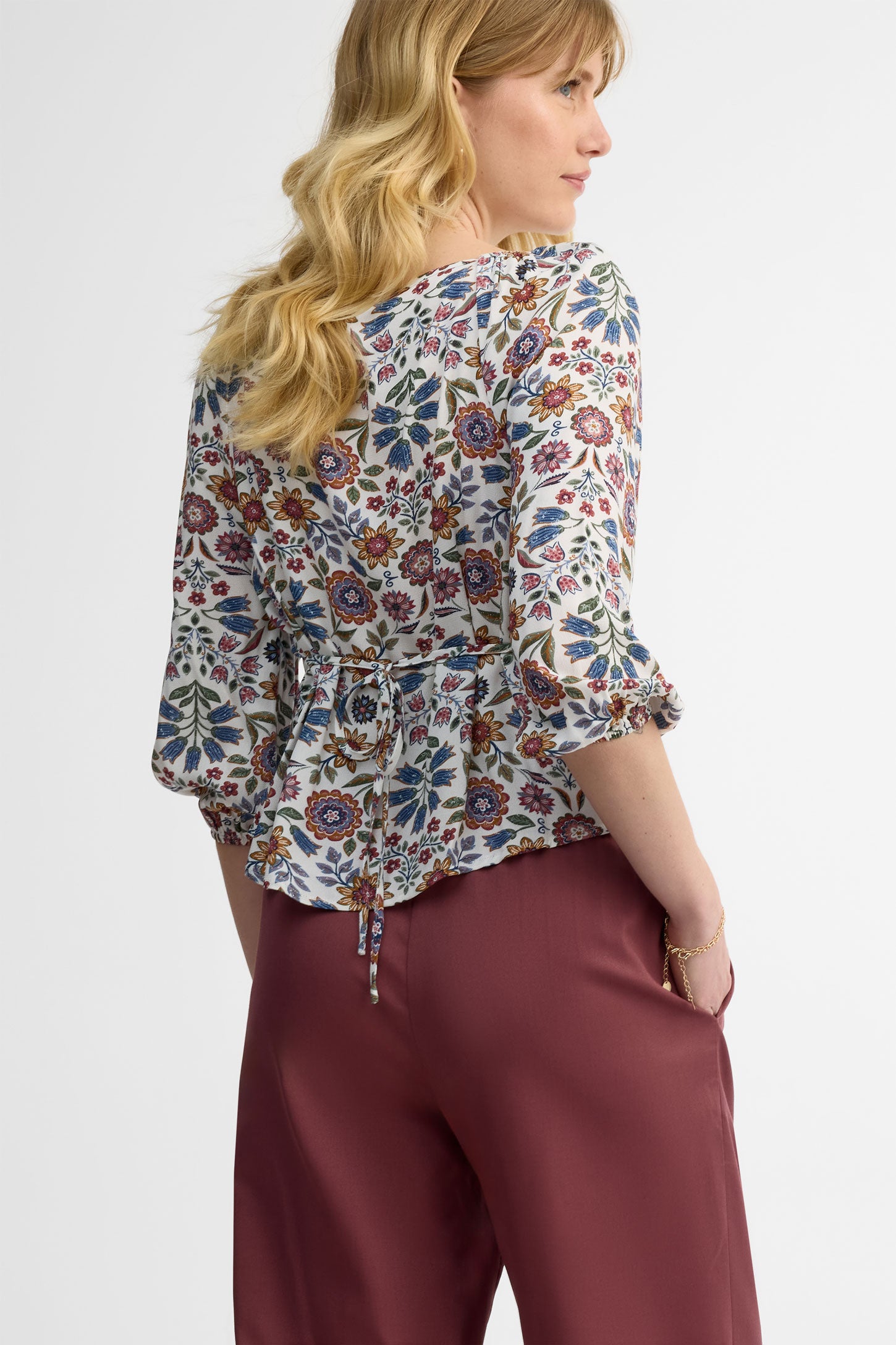 Chemisier ample manches 3/4 en crêpe - Femme && BLANC CASSÉ/MULTI
