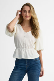 Chemisier manches courtes semi-ajustée - Femme && BLANC CASSÉ