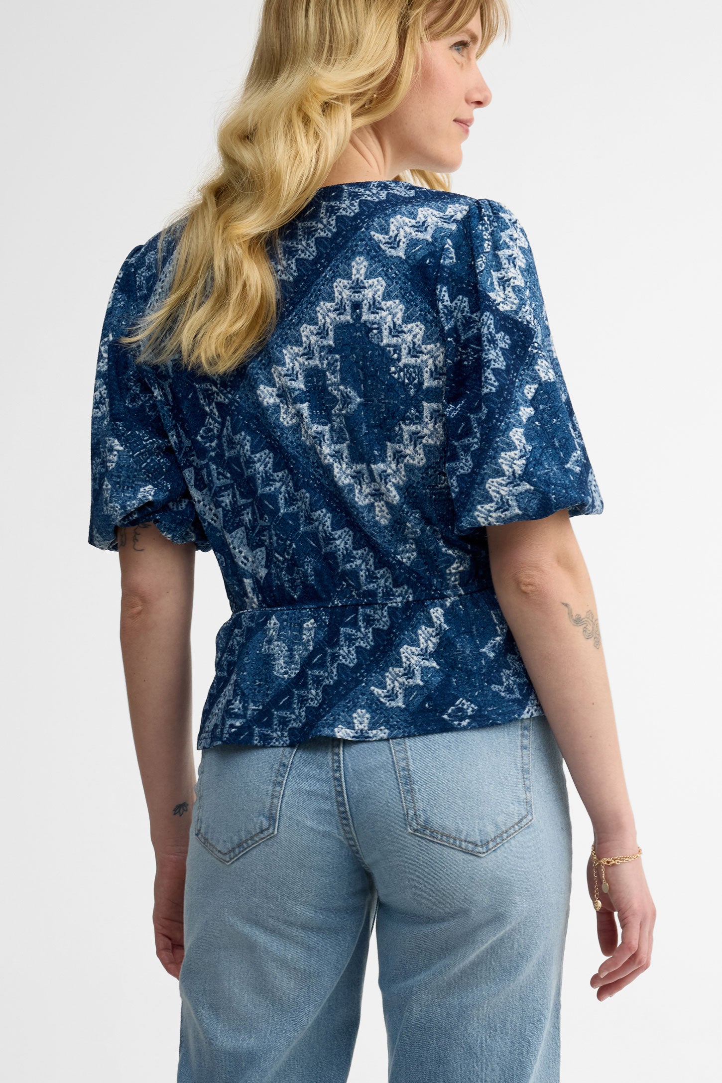 Chemisier manches courtes semi-ajustée - Femme && BLEU MULTI