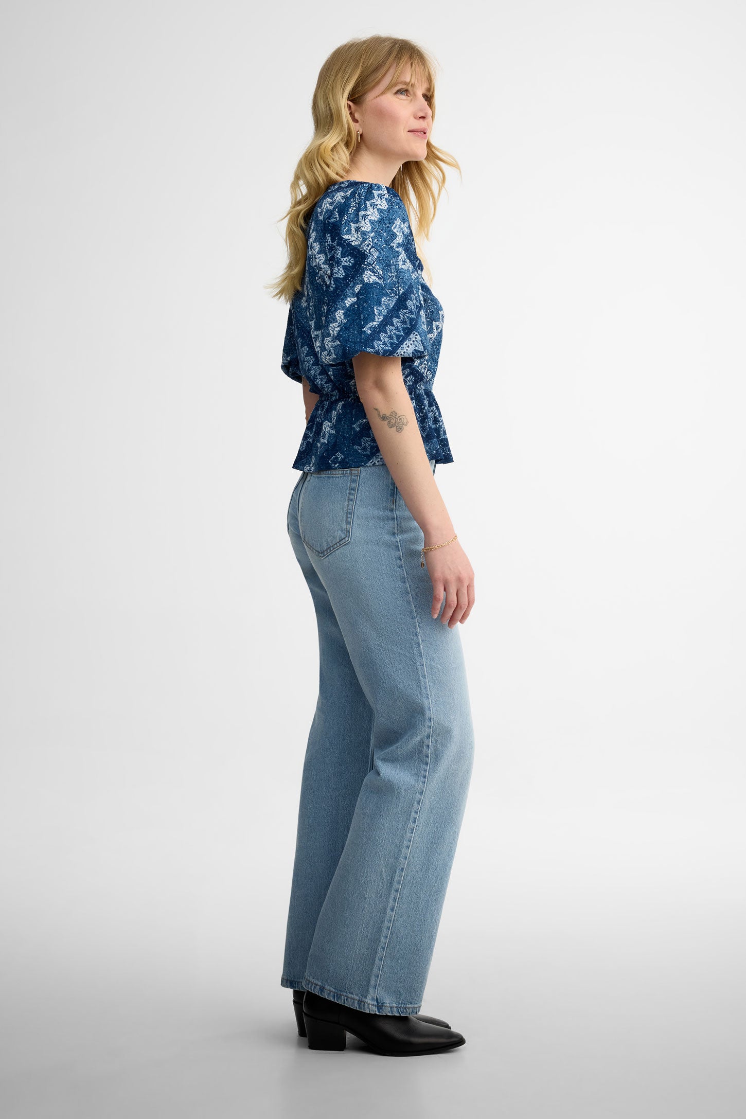 Chemisier manches courtes semi-ajustée - Femme && BLEU MULTI