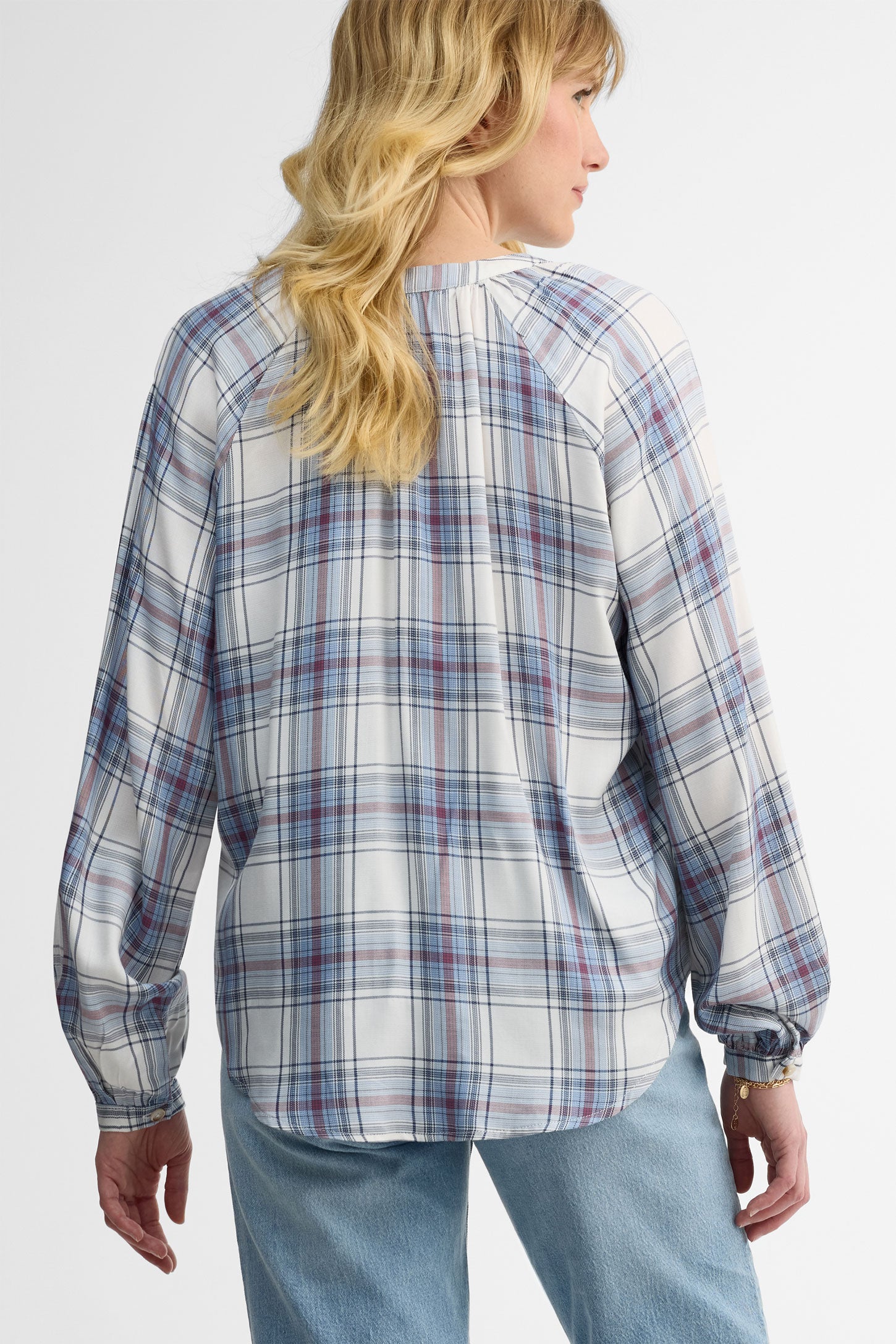 Chemise à carreaux manches longues - Femme && BLEU MULTI
