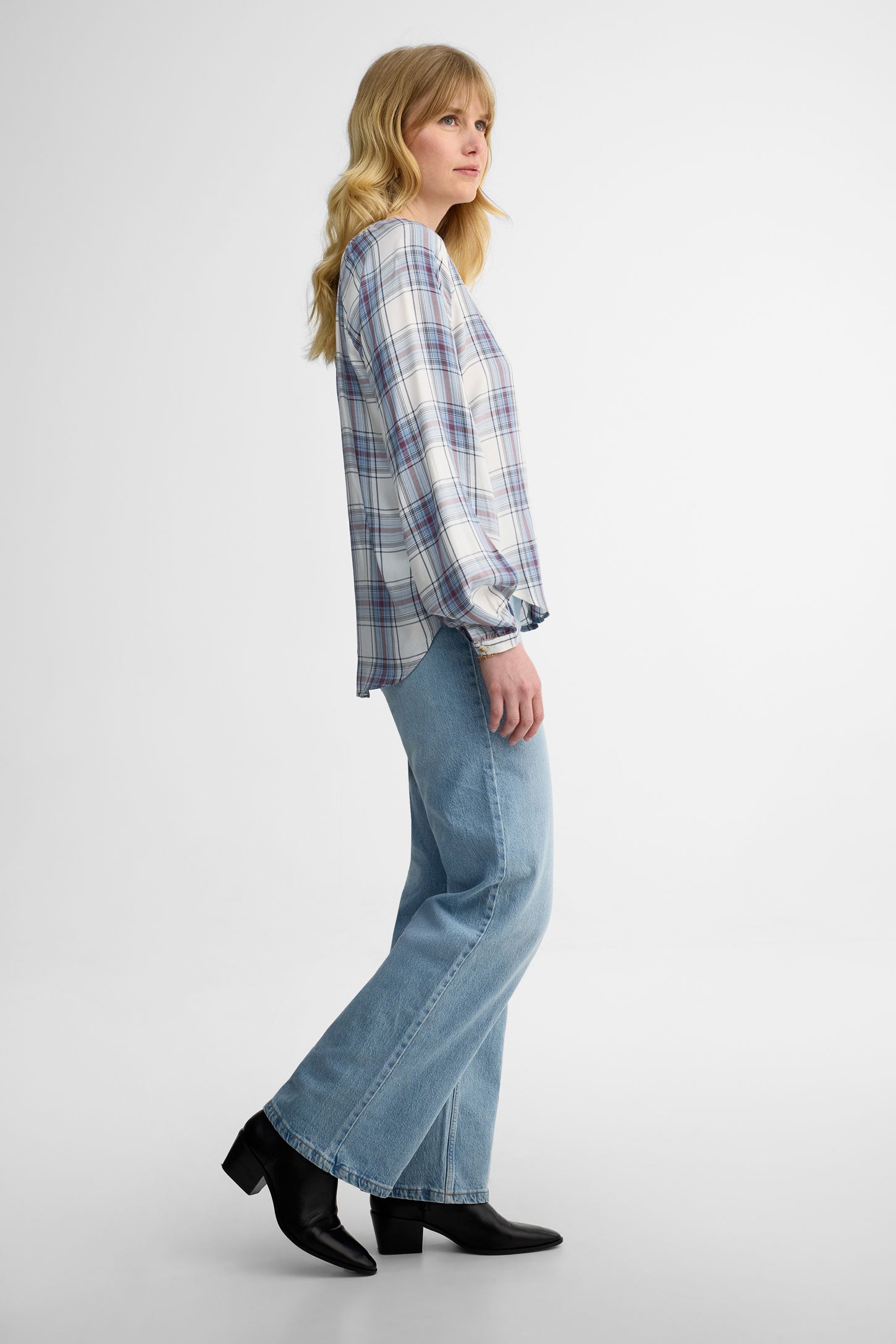 Chemise à carreaux manches longues - Femme && BLEU MULTI