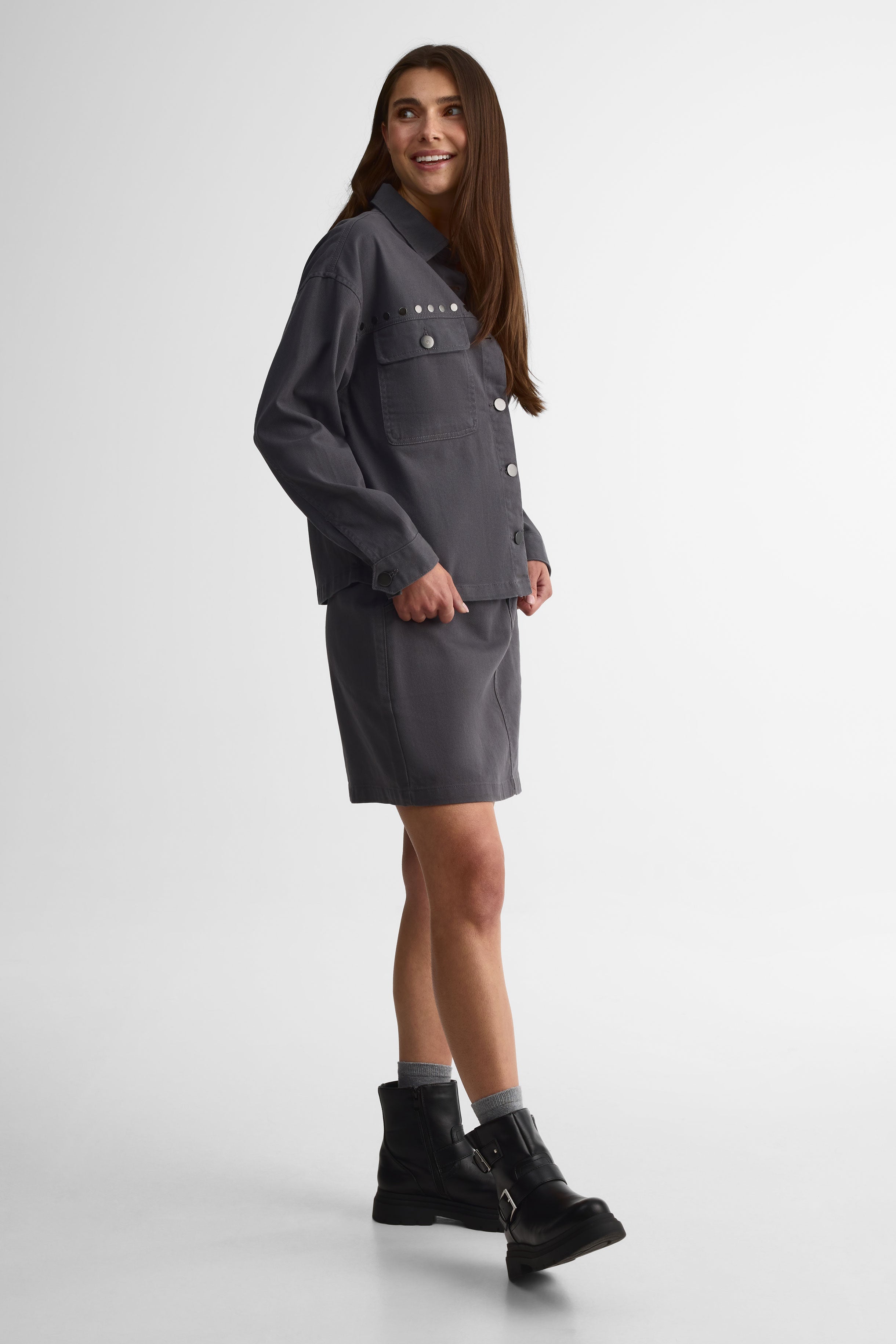 Chemise ample en twill de coton - Femme && CHARBON