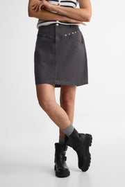Jupe courte taille haute en twill - Femme && CHARBON