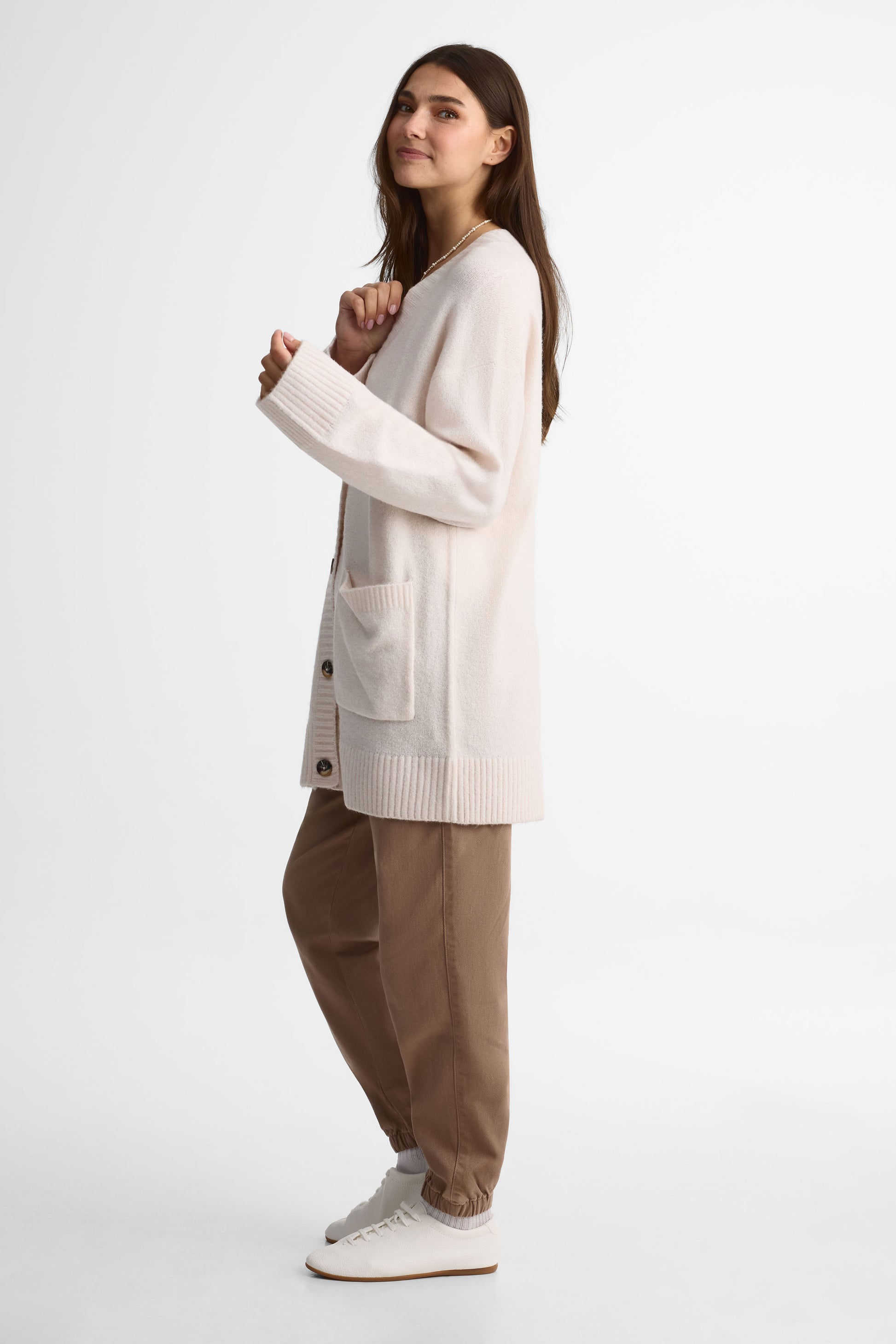 Cardigan ample en tricot avec poches - Femme && OATMEAL