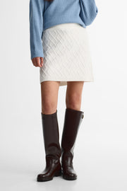 Jupe courte en tricot, taille élastique - Femme && BLANC CASSÉ