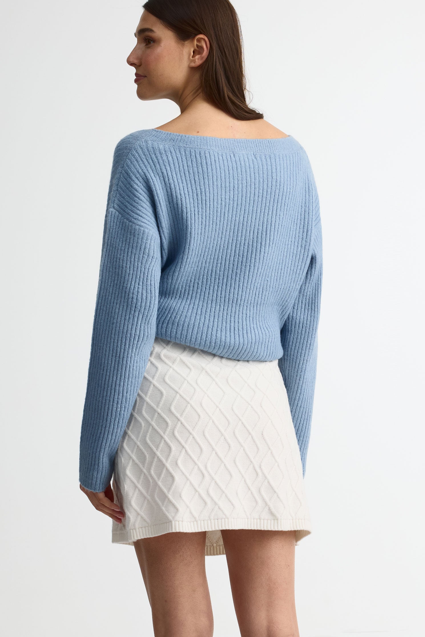 Jupe courte en tricot, taille élastique - Femme && BLANC CASSÉ