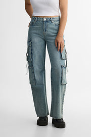 Jeans cargo jambe large - Femme && DENIM PALE