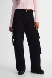 Jeans cargo jambe large - Femme && DENIM NOIR