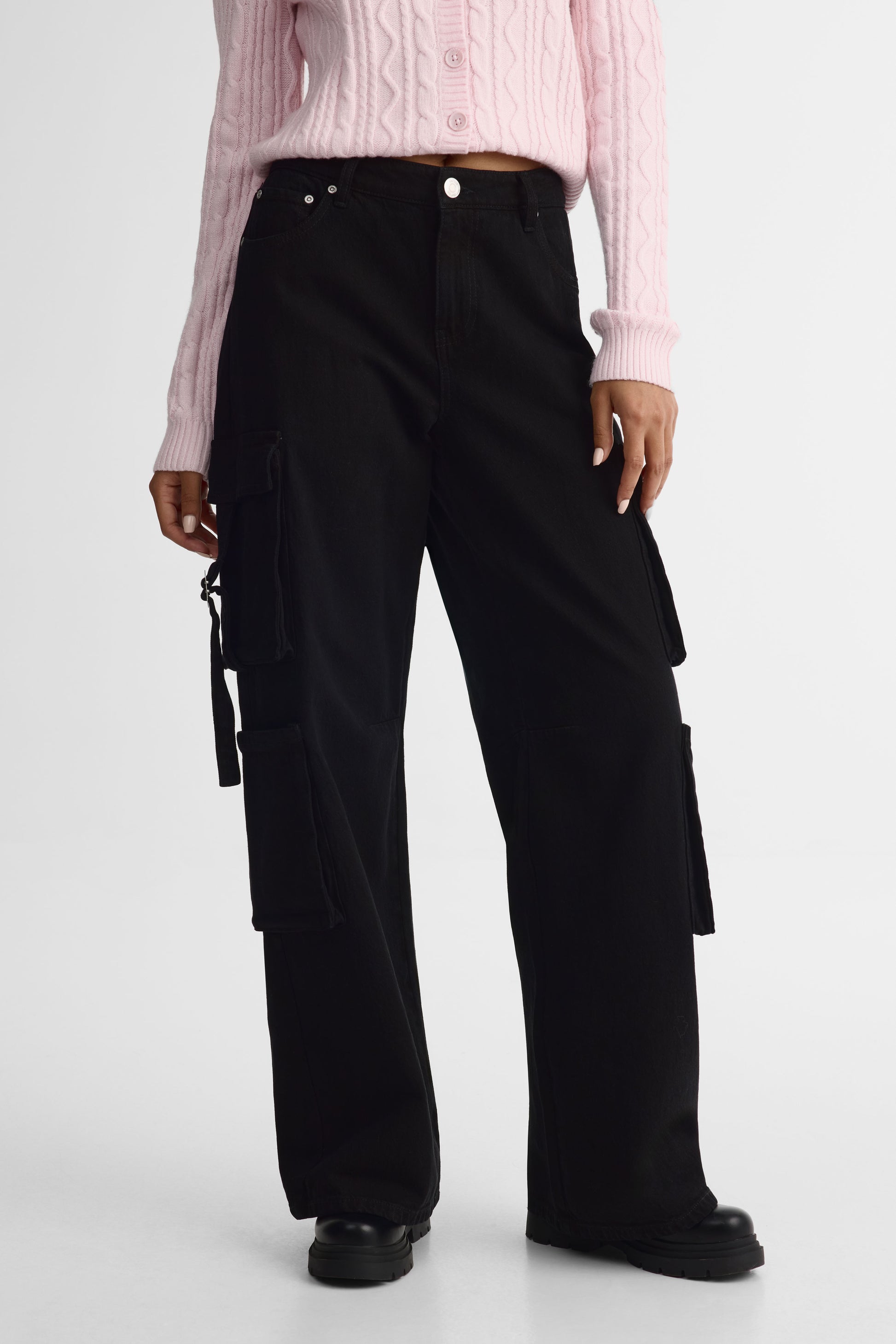 Jeans cargo jambe large - Femme && DENIM NOIR