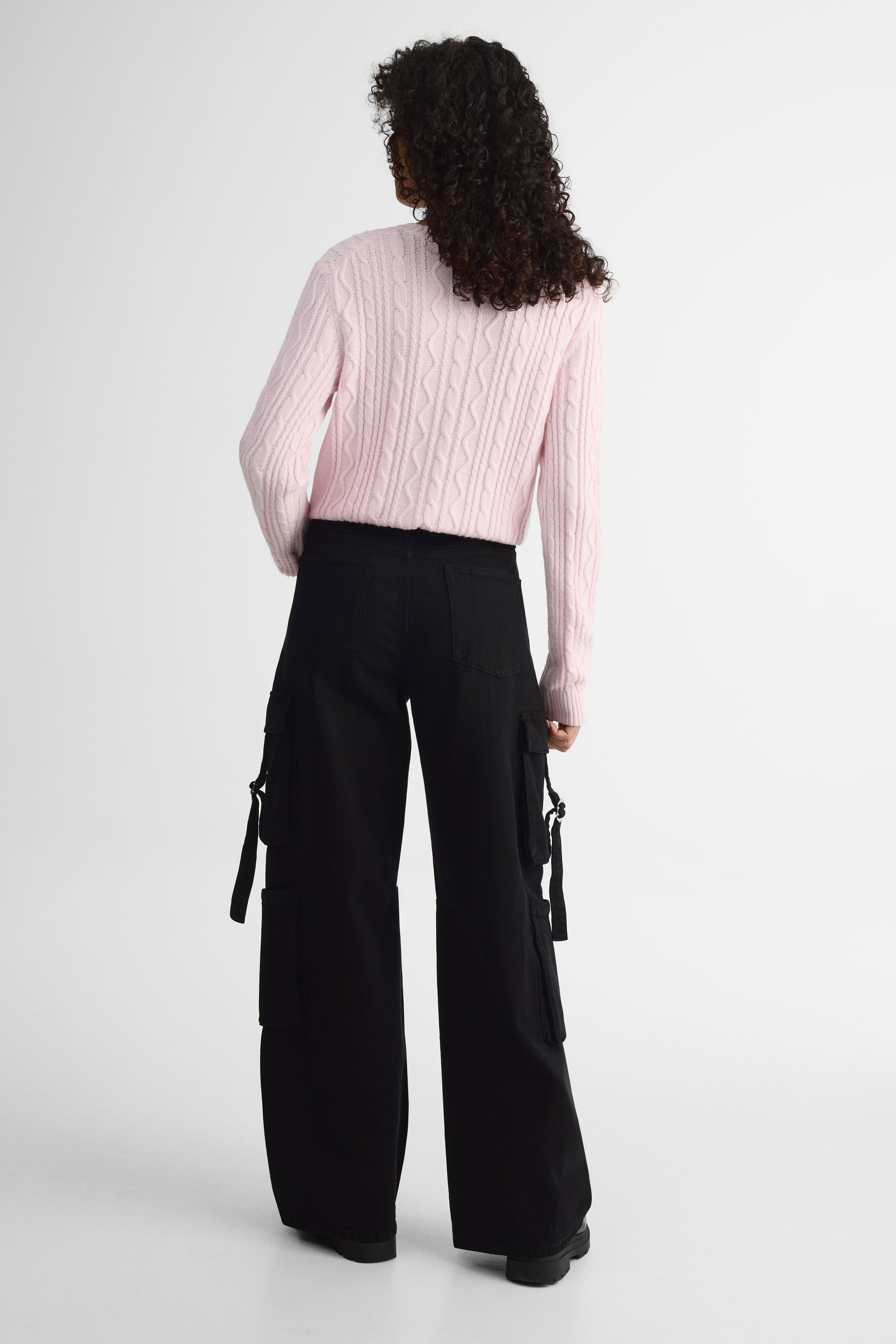 Jeans cargo jambe large - Femme && DENIM NOIR