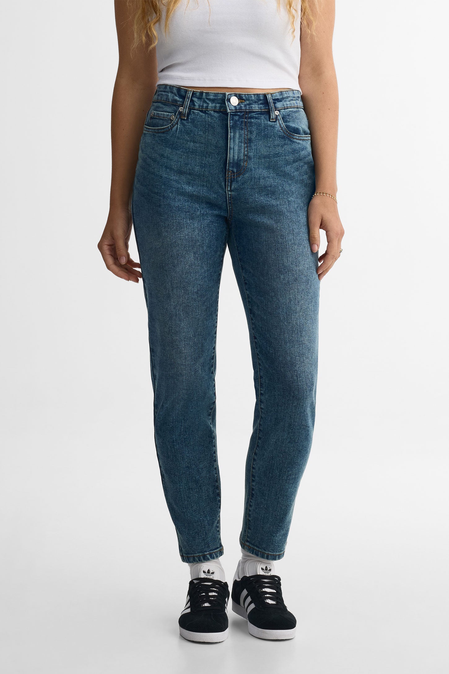 Jeans taille haute ''mom'' - Femme && DENIM MOYEN