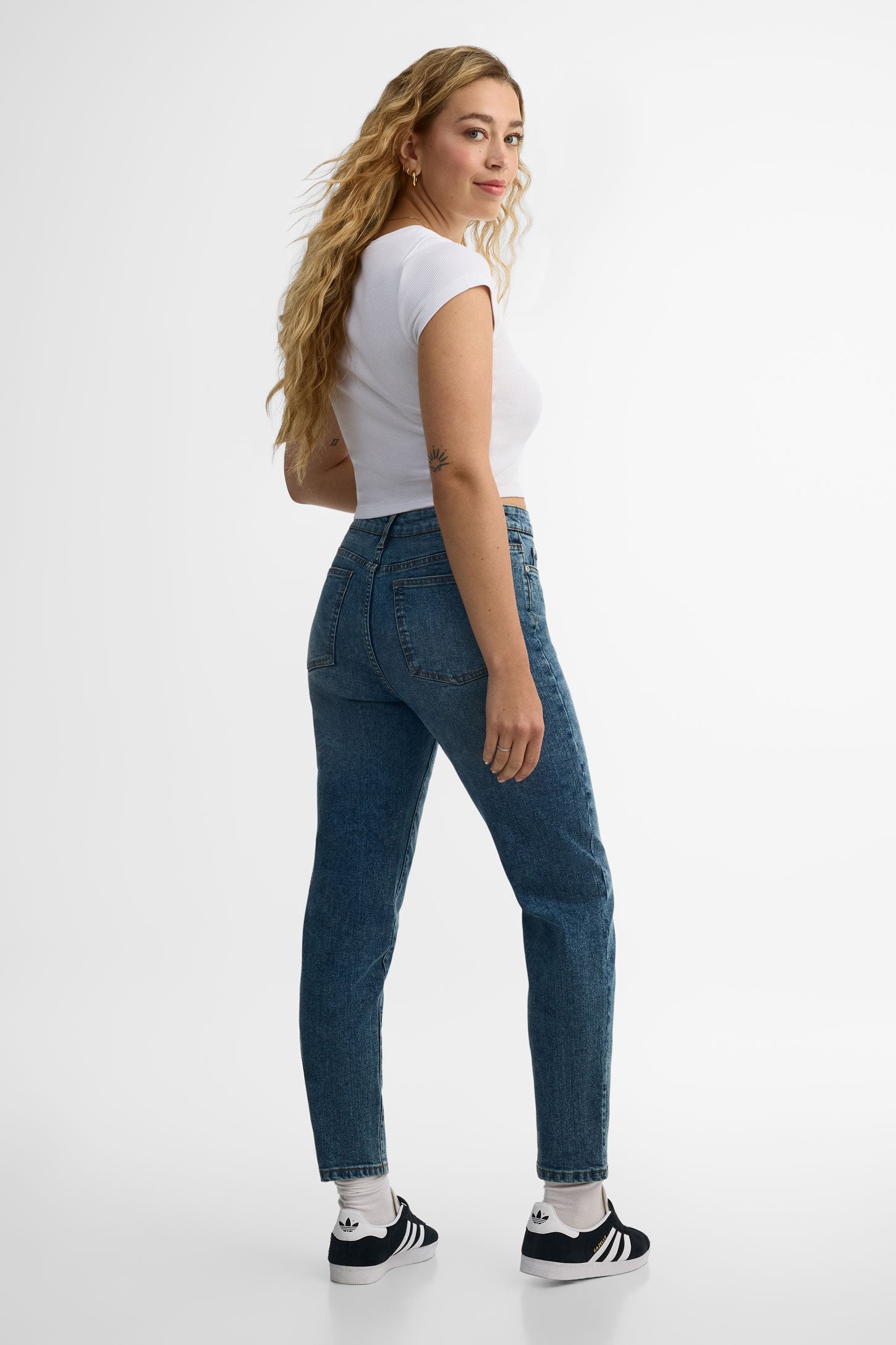 Jeans taille haute ''mom'' - Femme && DENIM MOYEN