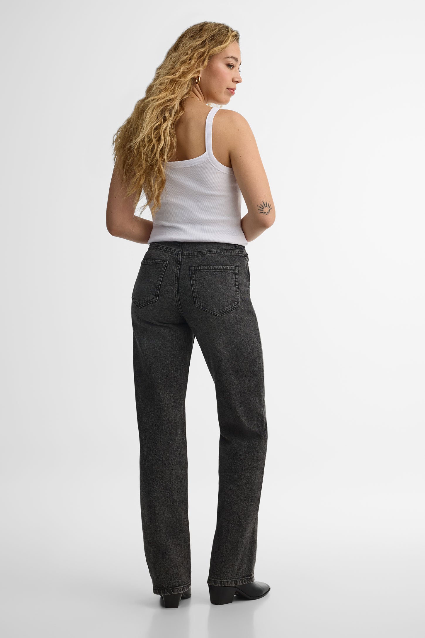 Pantalon denim coupe droite style 90's - Femme && DENIM GRIS