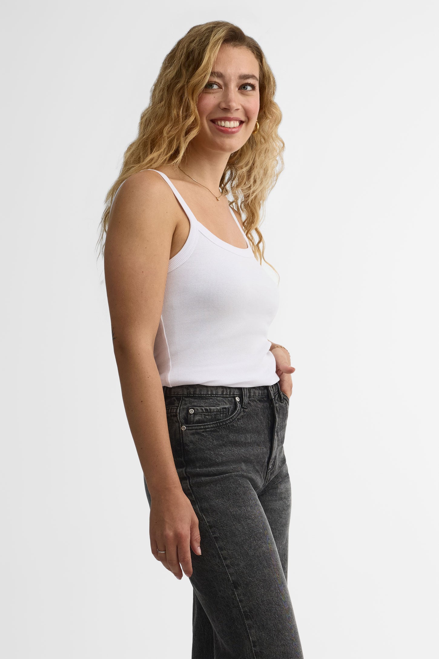 Pantalon denim coupe droite style 90's - Femme && DENIM GRIS