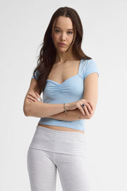 T-shirt col en cœur - Femme && BLEU PALE