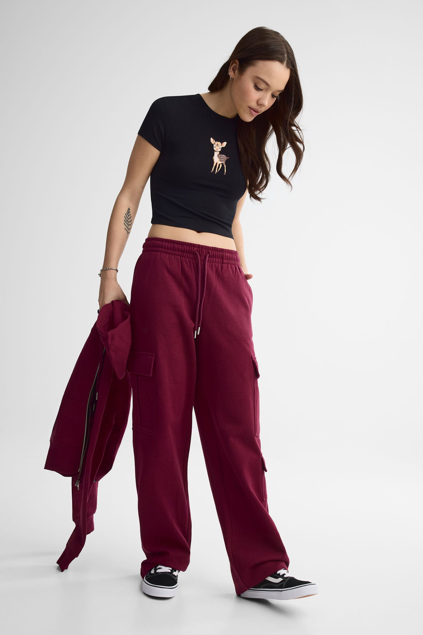 T-shirt ajusté et écourté - Femme && NOIR