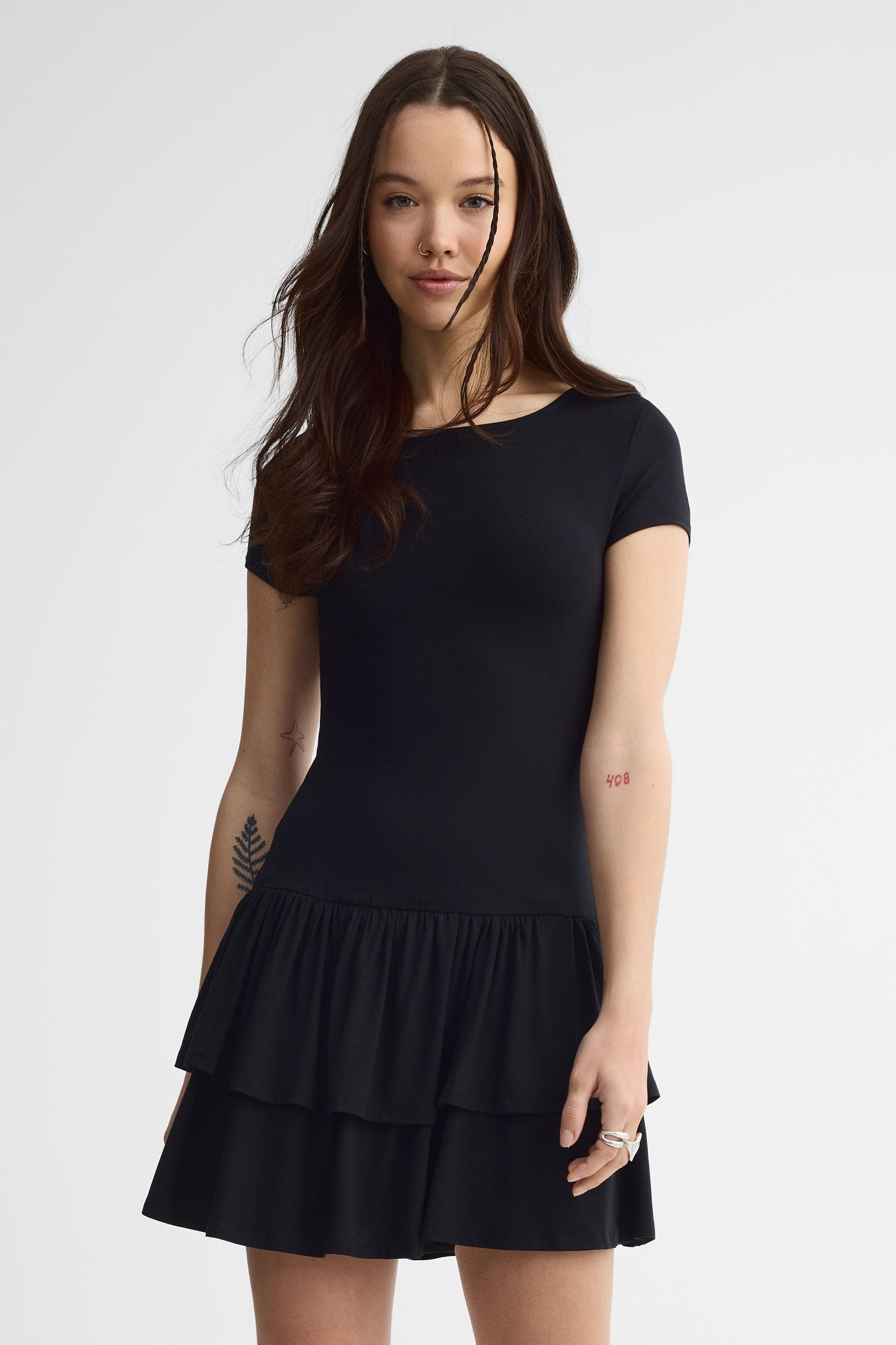 Robe col bateau à manches cap - Femme && NOIR