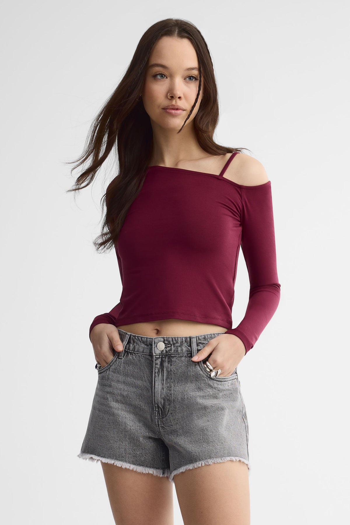 Chandail col asymétrique - Femme && ROUGE VIN