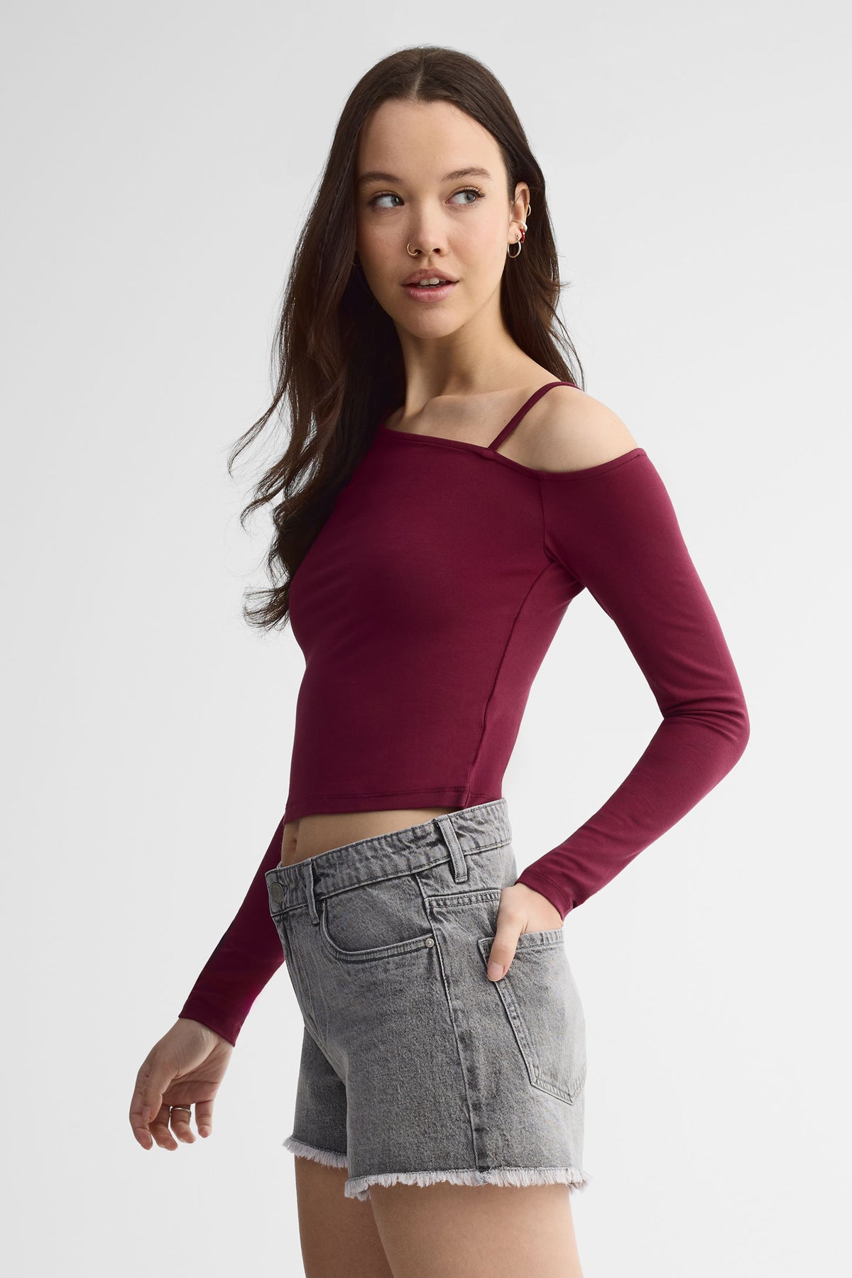 Chandail col asymétrique - Femme && ROUGE VIN