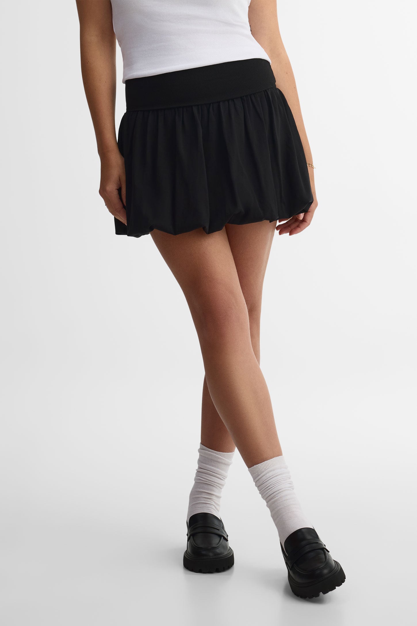 Jupe ballon mini semi-haute en coton - Femme && NOIR