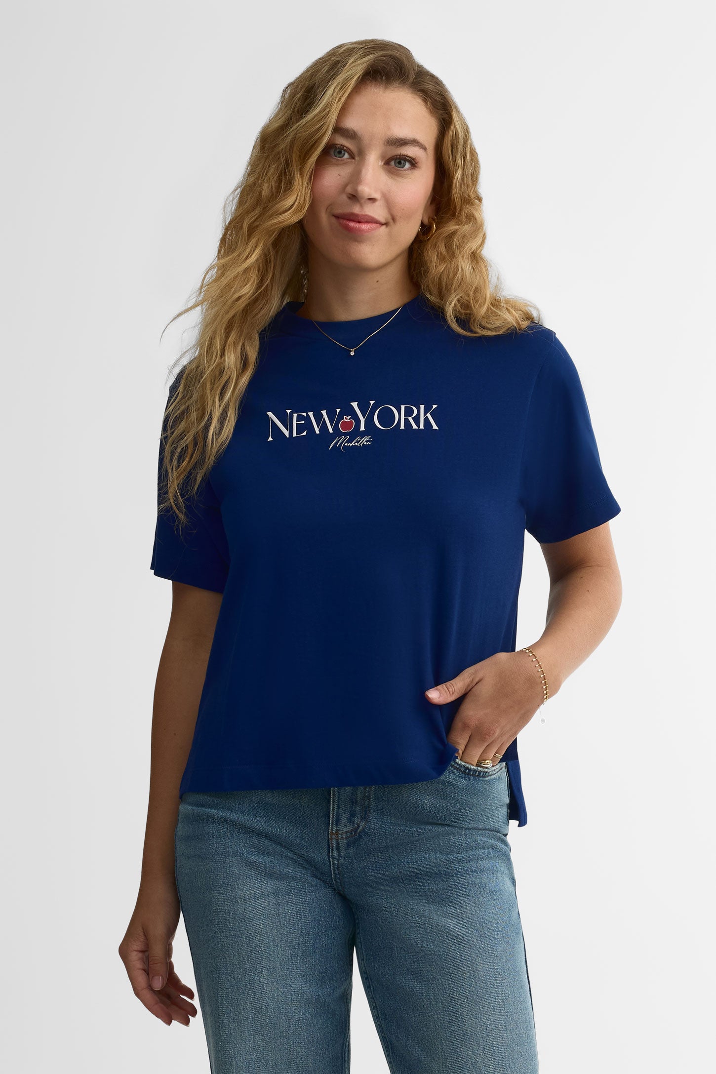 T-shirt col rond coupe ample - Femme
 && BLEU FONCE
