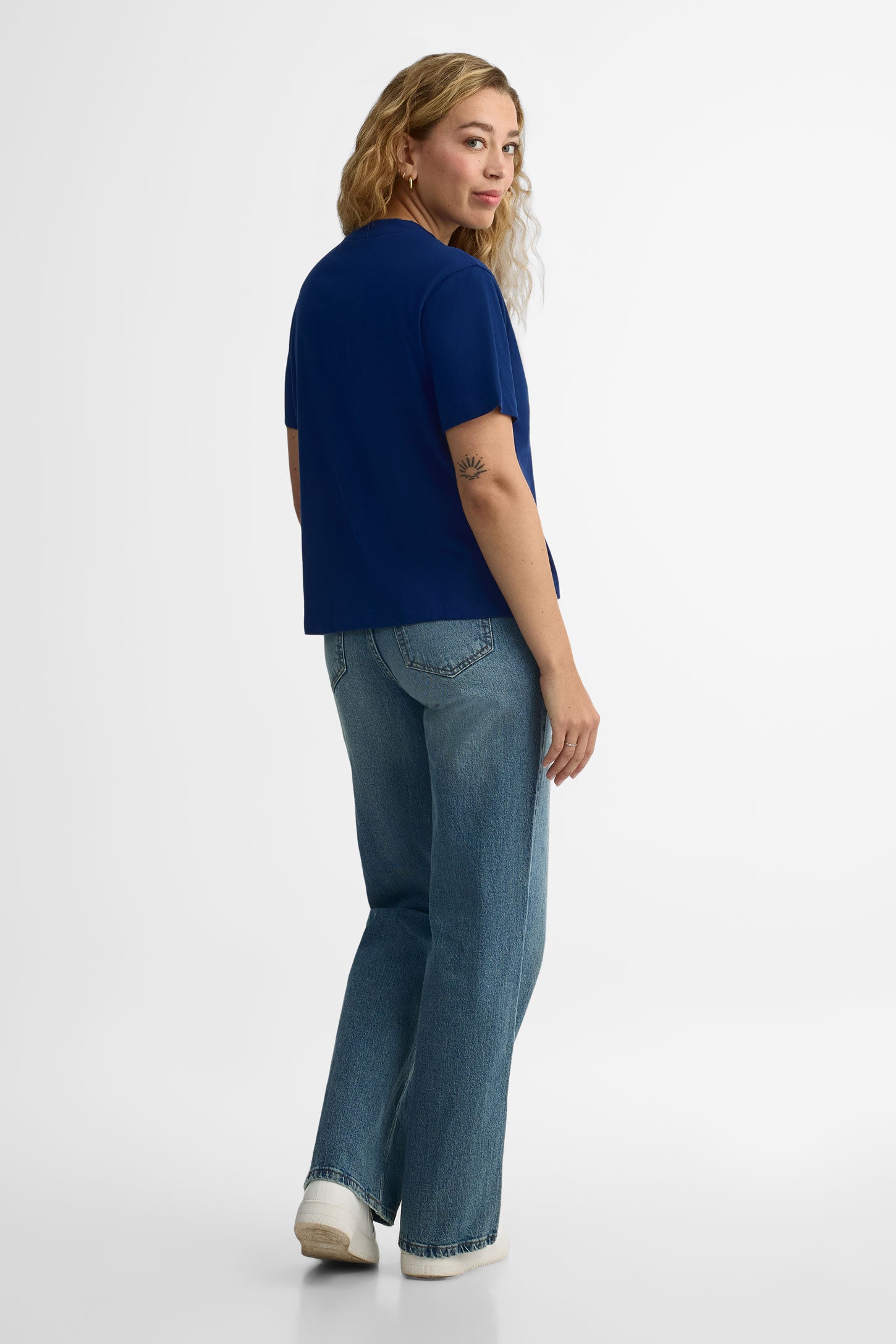 T-shirt col rond coupe ample - Femme
 && BLEU FONCE