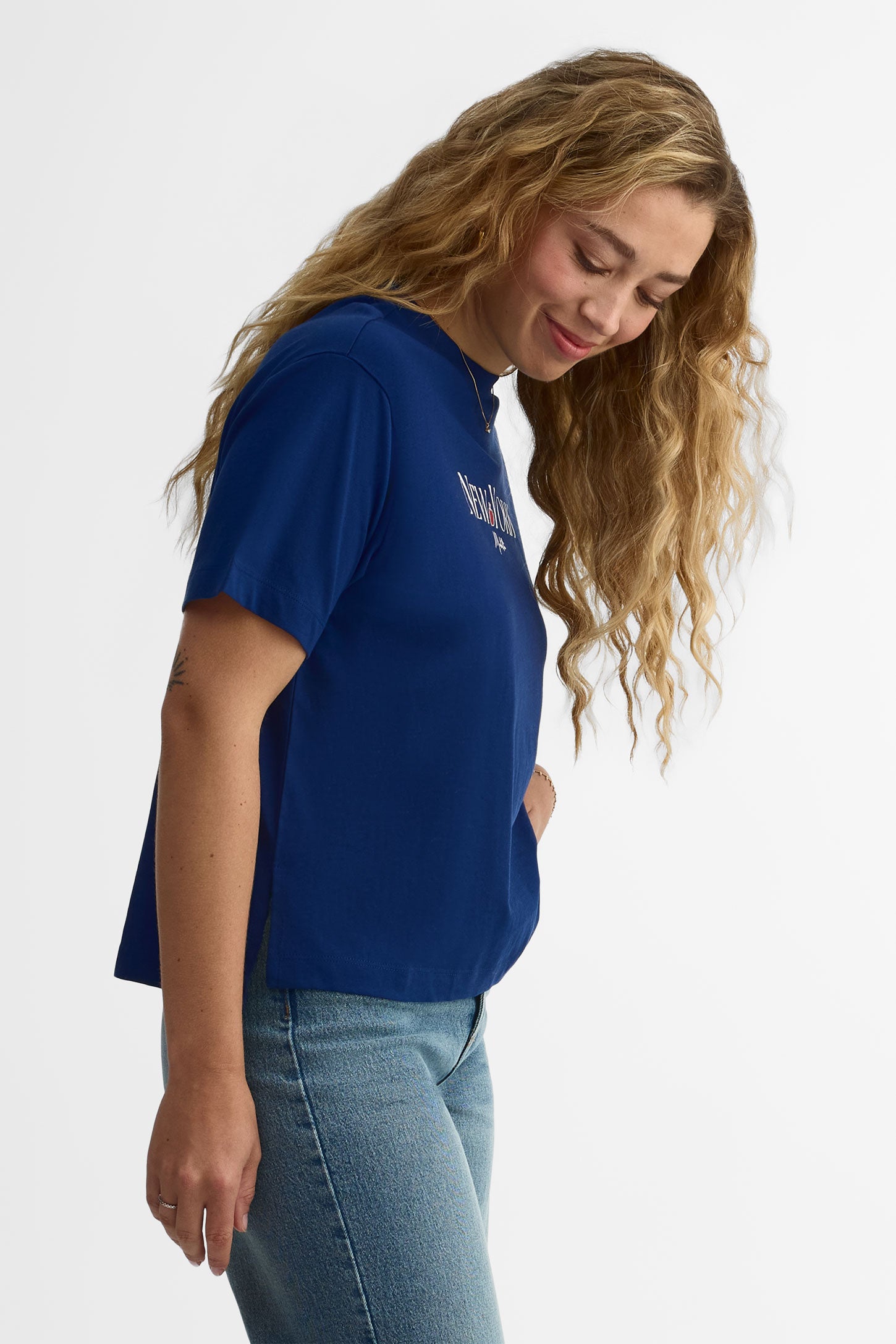 T-shirt col rond coupe ample - Femme
 && BLEU FONCE
