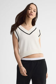 Débardeur en tricot col V - Femme && BLANC CASSÉ