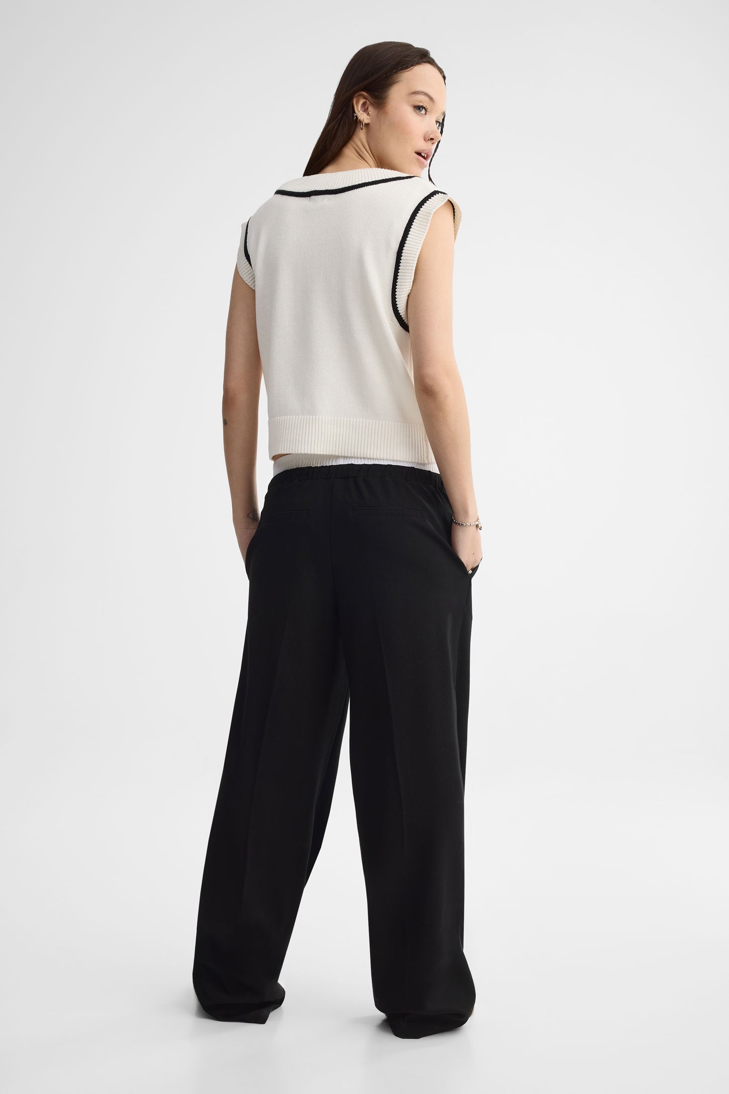 Débardeur en tricot col V - Femme && BLANC CASSÉ