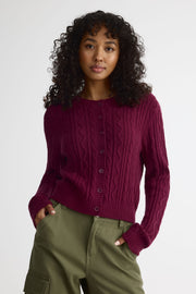 Cardigan tricot câbles - Femme && ROUGE VIN