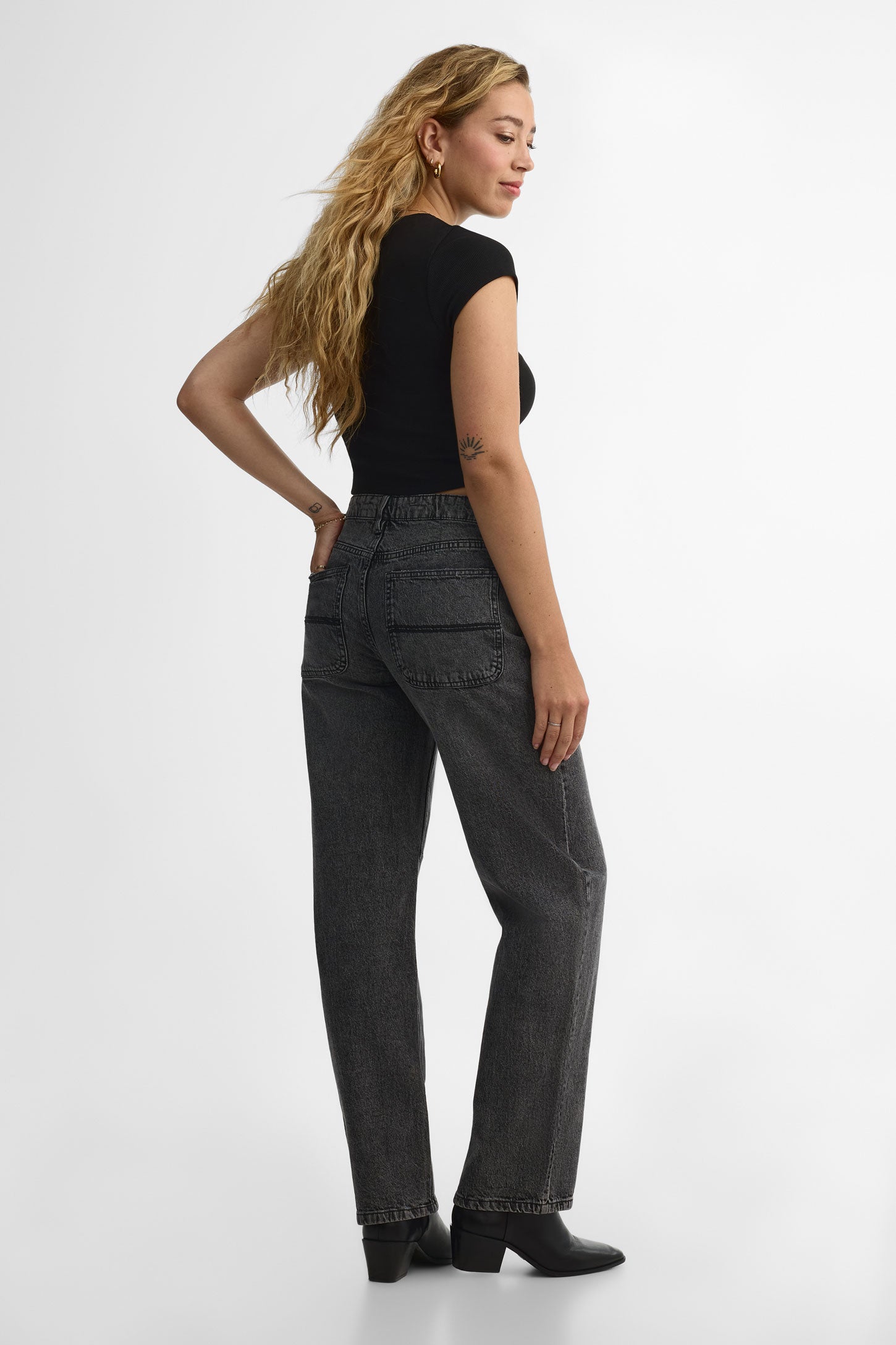 Jeans ''skater'' coupe ample - Femme && DENIM GRIS