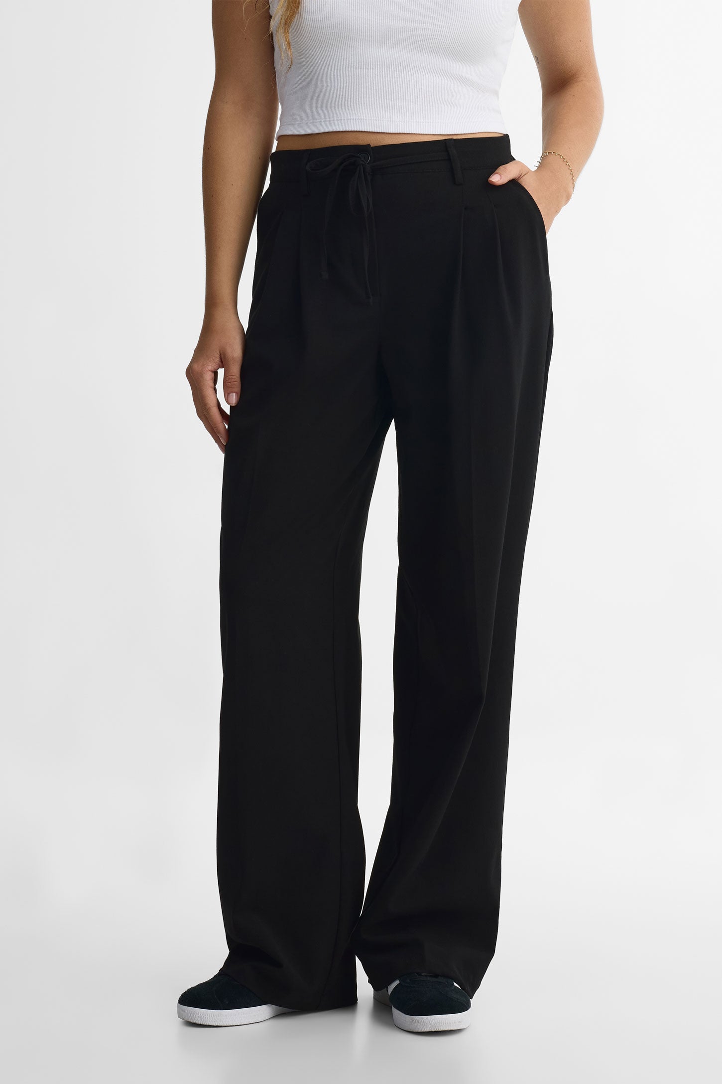 Pantalon taille haute jambe large - Femme && NOIR