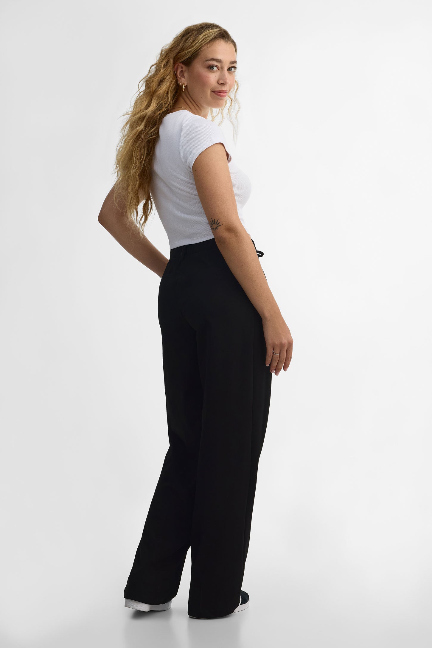 Pantalon taille haute jambe large - Femme && NOIR