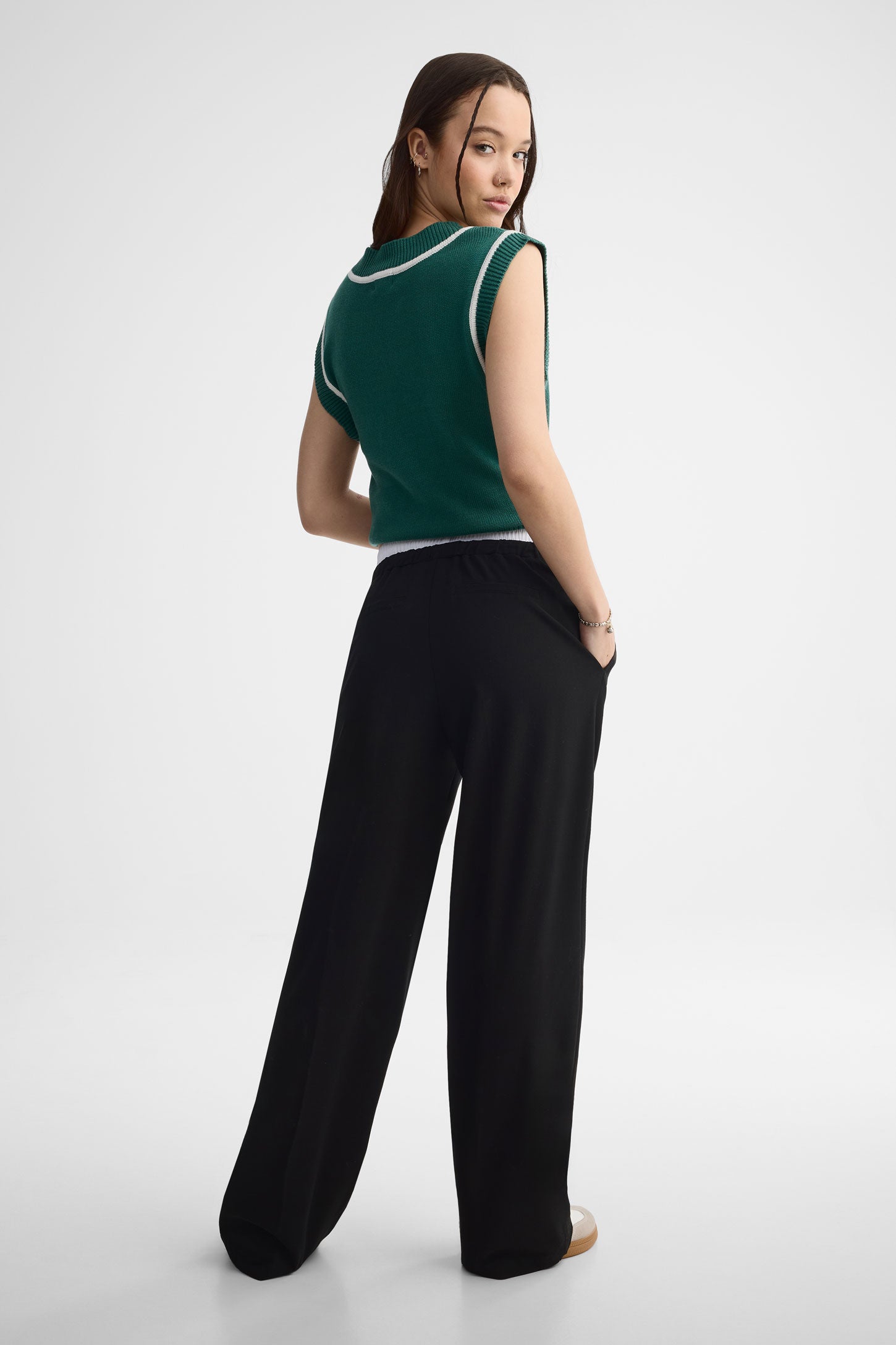 Pantalon taille haute jambe large – Femme && NOIR