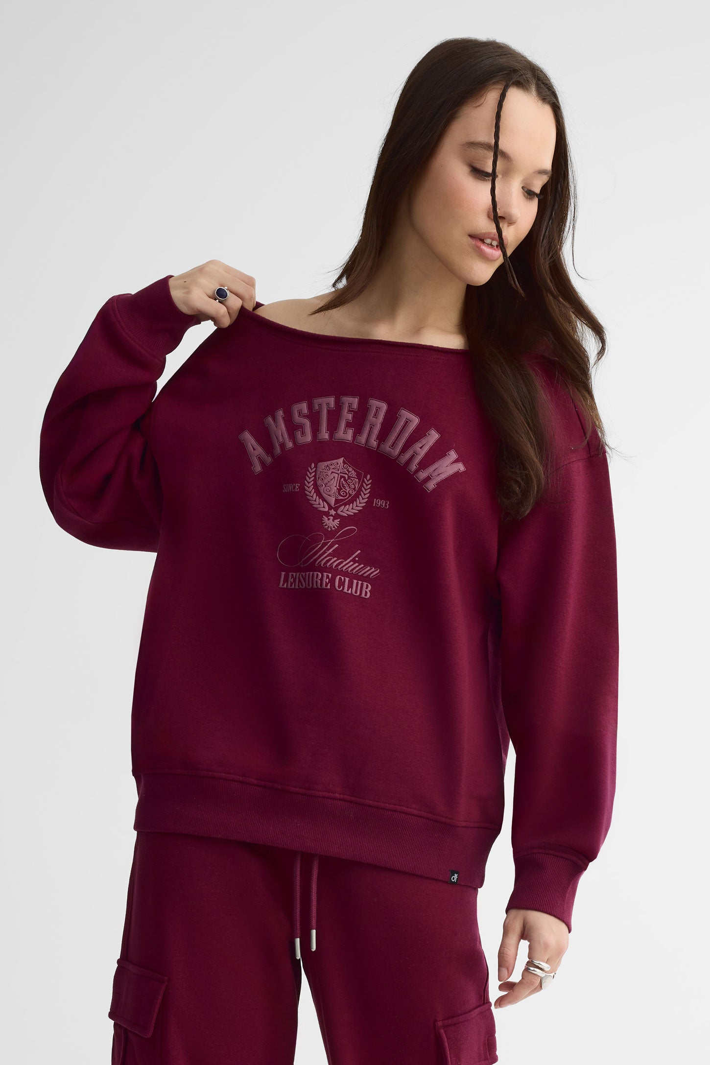 Chandail coton ouaté surdimensionnée - Femme && ROUGE VIN