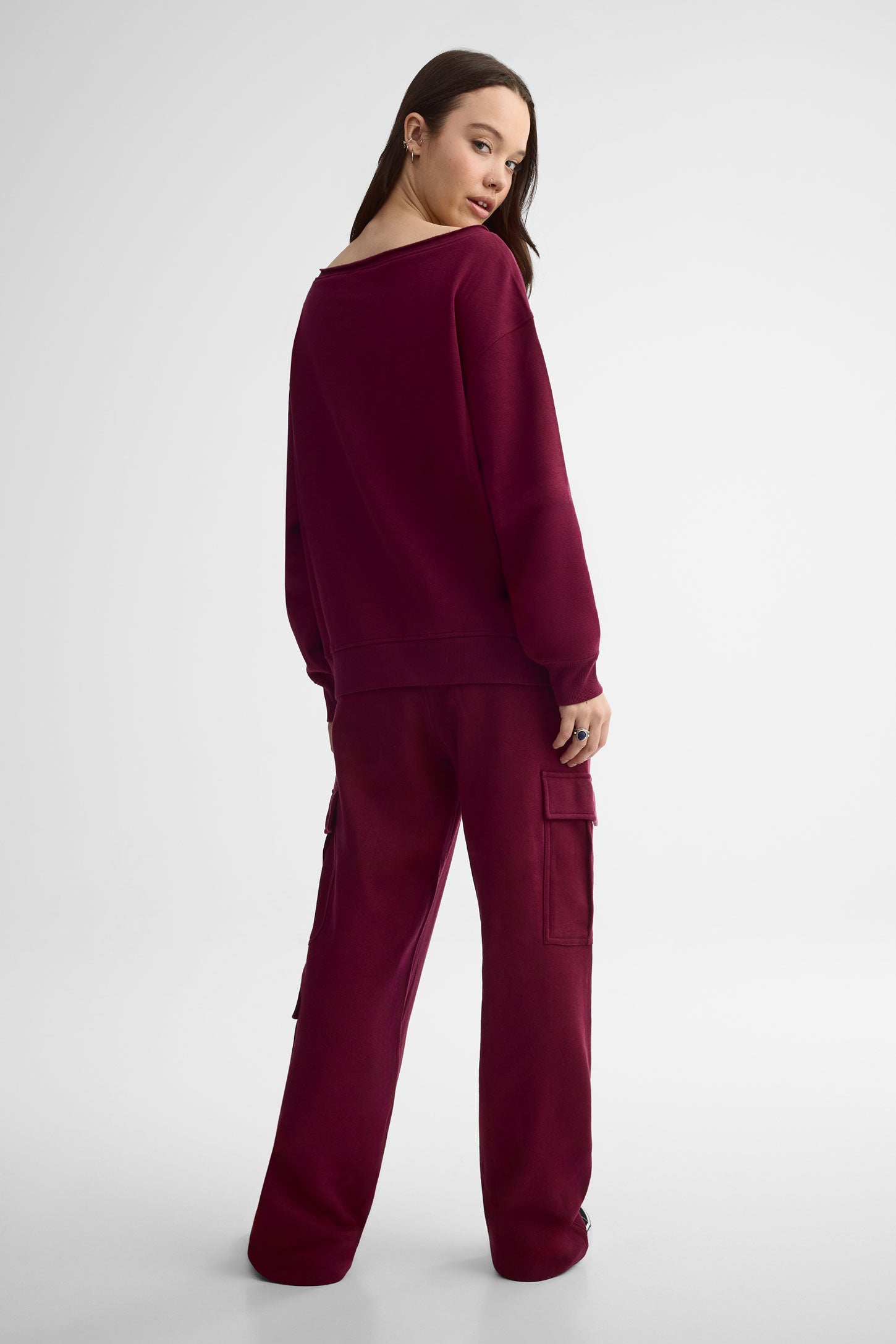 Chandail coton ouaté surdimensionnée - Femme && ROUGE VIN